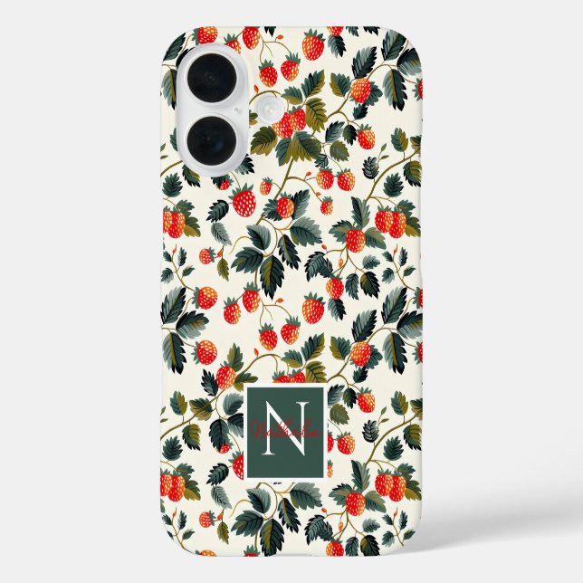 Niedliches Erdbeerdesign mit individuelle Name iPhone 16 Hülle (Rückseite)