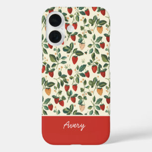 Niedliches Erdbeerdesign mit individuelle Name iPhone 16 Hülle