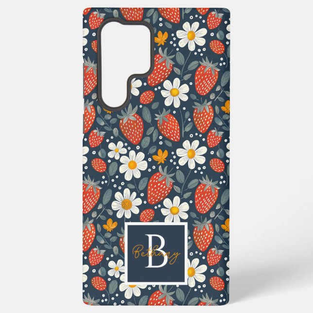 Niedliches Erdbeerdesign mit individuelle Name Samsung Galaxy Hülle (Rückseite)