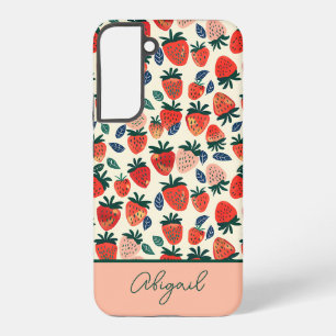 Niedliches Erdbeerdesign mit individuelle Name Samsung Galaxy Hülle