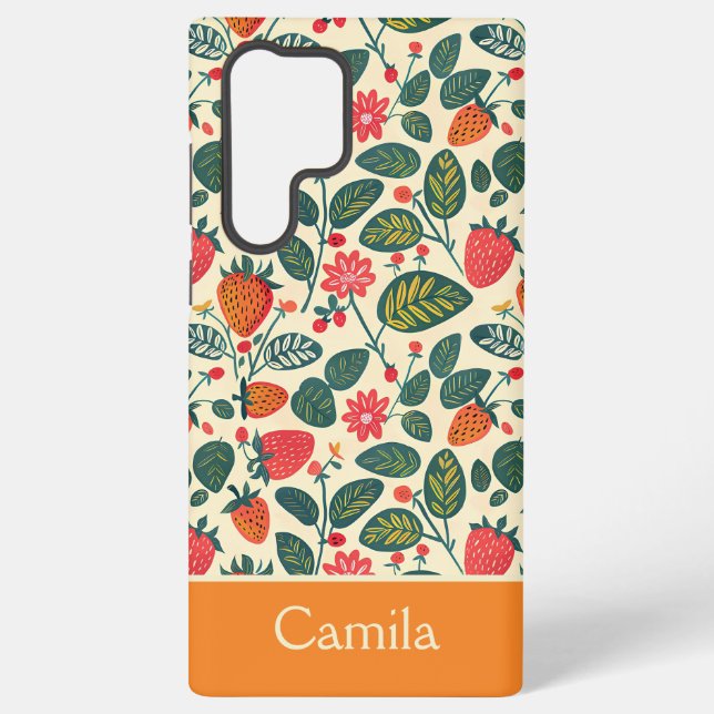 Niedliches Erdbeerdesign mit individuelle Name Samsung Galaxy Hülle (Rückseite)