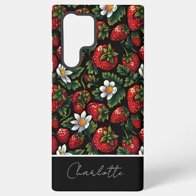 Niedliches Erdbeerdesign mit individuelle Name Samsung Galaxy Hülle (Rückseite)