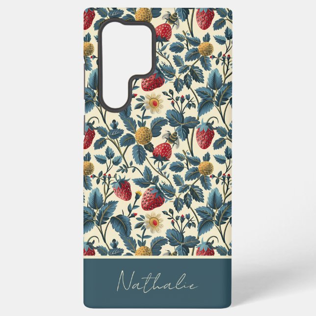 Niedliches Erdbeerdesign mit individuelle Name Samsung Galaxy Hülle (Rückseite)