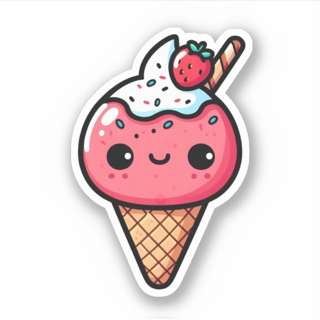 niedliches Erdbeereis aus Kawaii Aufkleber (Vorderseite)