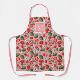Niedliches Erdbeermuster Monogramm Rosa Schürze