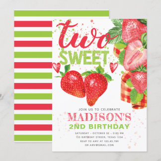Niedliches Erdbeerthema 2. Geburtstag Einladung