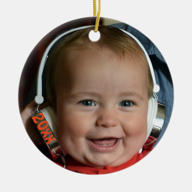 Niedliches, erlesenes Foto Weihnachten Keramik Ornament (Vorne)