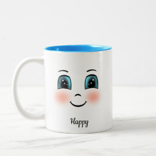 Niedliches errötetes glückliches Gesicht auf Weiß Zweifarbige Tasse