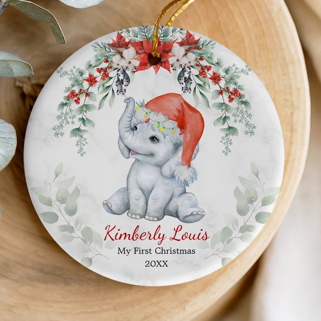 Niedliches erstes Weihnachtsbaby Elefantenmädchen  Keramik Ornament (Von Creator hochgeladen)