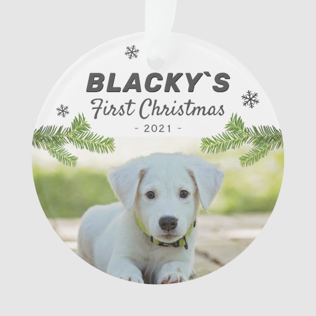 Niedliches erstes Weihnachtsjunges Welpenhund Foto Ornament (Vorderseite)