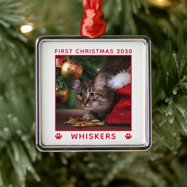 Niedliches erstes Weihnachtskatzennachtsjahr Foto  Ornament Aus Metall (Baum)