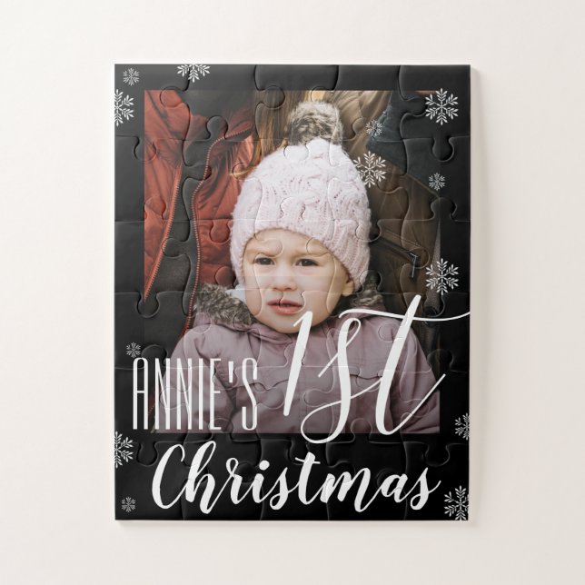 Niedliches Erstes Weihnachtskids-Foto Puzzle (Vertikal)