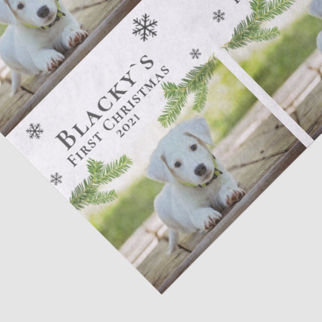 Niedliches Erstes Weihnachtskiefer Welpen Hund Hau Seidenpapier (Detail)