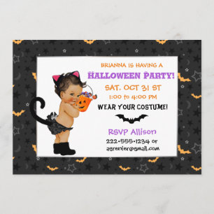 Niedliches Ethnic Baby Girl Cat Costume Halloween- Einladung