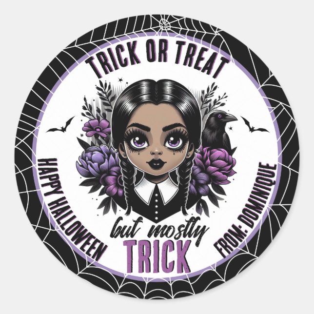 Niedliches ethnisch-gotisches Girl Halloween Runder Aufkleber (Vorderseite)