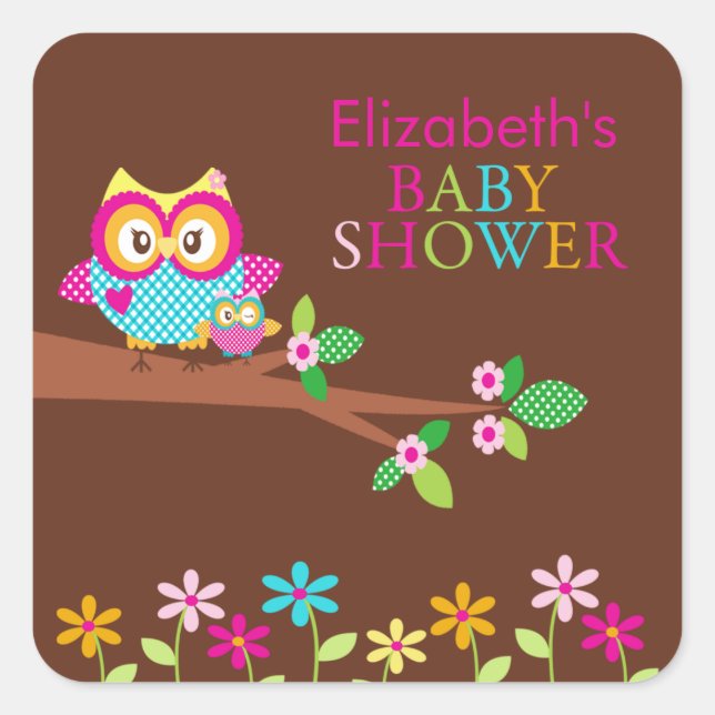 Niedliches Eule Danke Baby Dusche Square Aufkleber (Vorderseite)