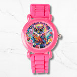 Niedliches Eule farbenfroher blühender Mond Kinder Armbanduhr<br><div class="desc">Niedliche Owl farbenfrohe,  blühende Mond Kinder Girly eWatch Uhren verfügt über eine helle und farbenfrohe niedliche Eule mit Blume. Erstellt von Evco Studio www.zazzle.com/store/evcostudio</div>