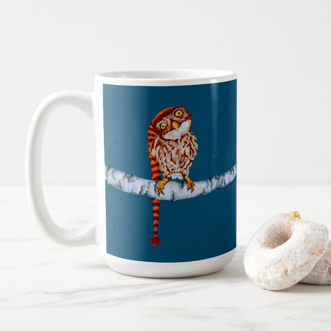 Niedliches Eule im Strick Strumpf Oberteil Tasse (Mit Donut)