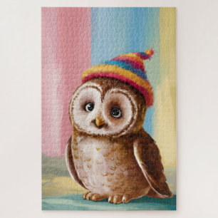 Niedliches Eule in farbenfroher Beanie