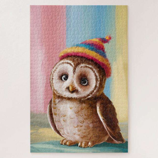 Niedliches Eule in farbenfroher Beanie (Vertikal)