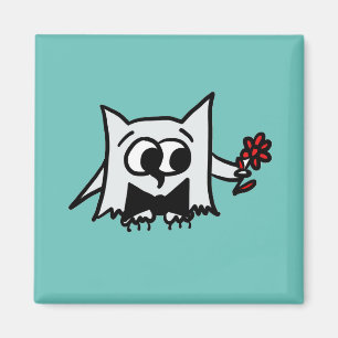 Niedliches Eule mit Blume auf Aquamarinem Magnet