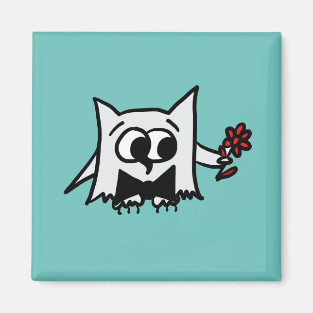 Niedliches Eule mit Blume auf Aquamarinem Magnet (Vorne)