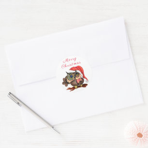 Niedliches Eule mit Geschenksticker Runder Aufkleber