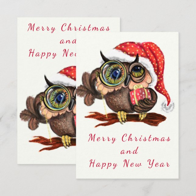 Niedliches Eule mit Weihnachtskarte (Vorne/Hinten)