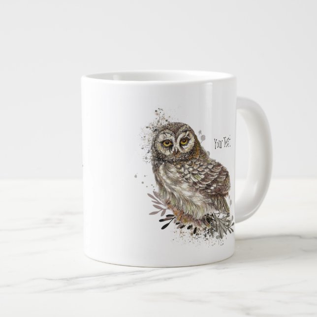 Niedliches Eule,Wasserfarben-Vogelart Benutzerdefi Jumbo-Tasse (Vorderseite Rechts)