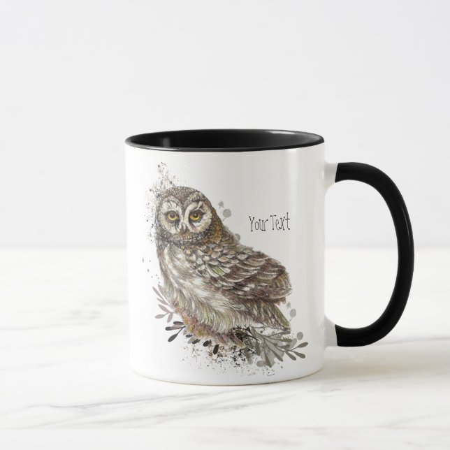 Niedliches Eule,Wasserfarben-Vogelart Benutzerdefi Tasse (Rechts)
