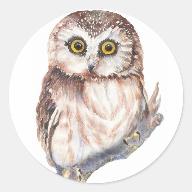 Niedliches Eule, Wasserfarben-Vogelart Runder Aufkleber (Vorderseite)