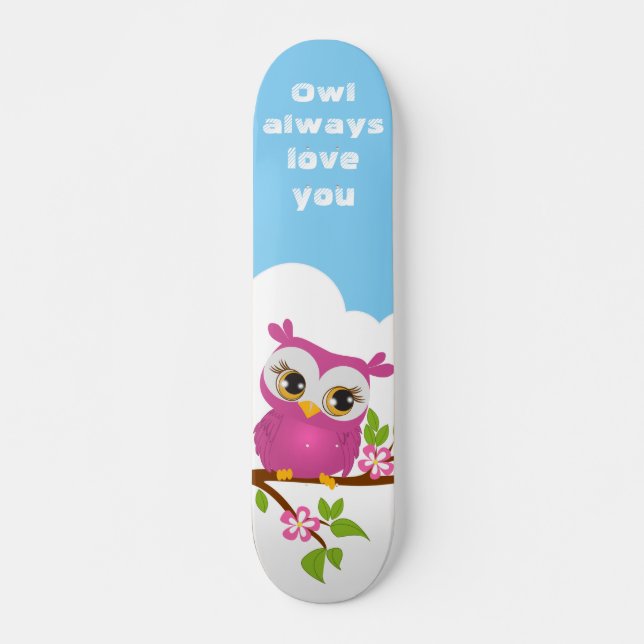 Niedliches Eulen-Mädchen auf einem Skateboard (Vorne)