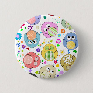 Niedliches Eulen- und Blumenmuster Button