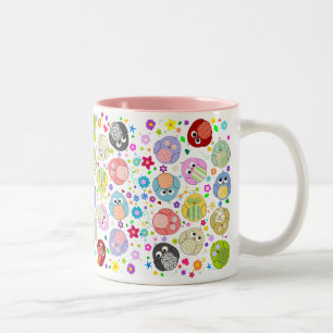 Niedliches Eulen- und Blumenmuster Zweifarbige Tasse