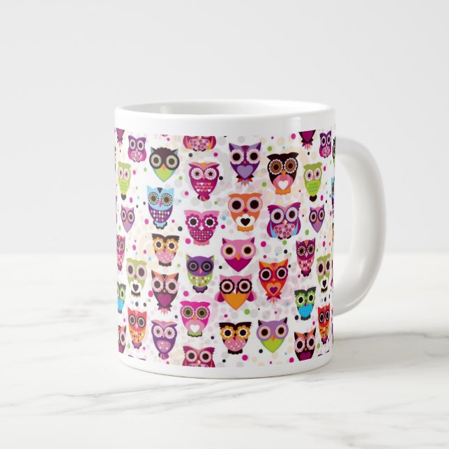 Niedliches Eulenhintergrundmuster für Kinder Jumbo-Tasse (Vorderseite Rechts)