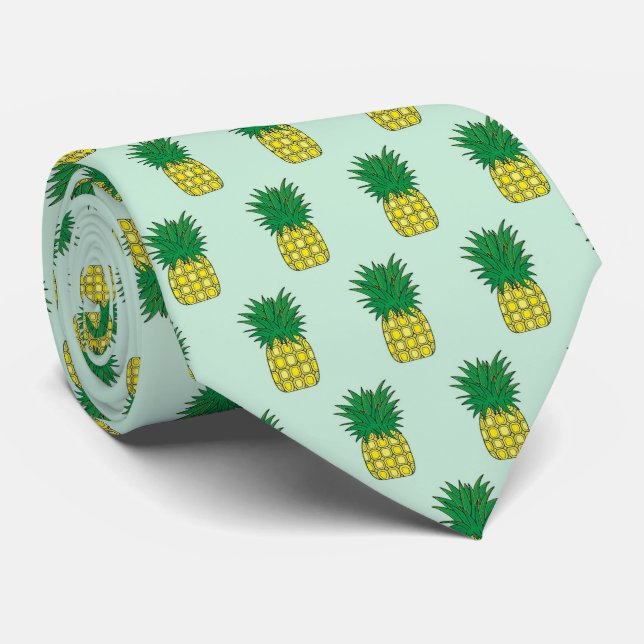 Niedliches exotisches Ananas Muster Gelbgrün Krawatte (Gerollt)