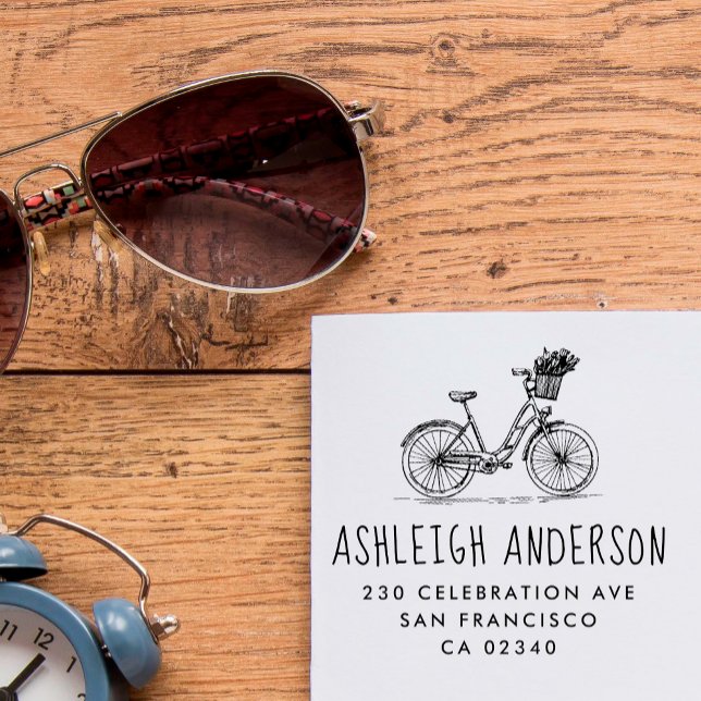 Niedliches Fahrrad mit Blume Individuelle Name Rüc Gummistempel (Von Creator hochgeladen)