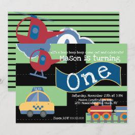 Niedliches Fahrzeug mit Party 1. Geburtstag eines  Einladung