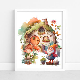 Niedliches Fairy- und Gnome-Poster Poster
