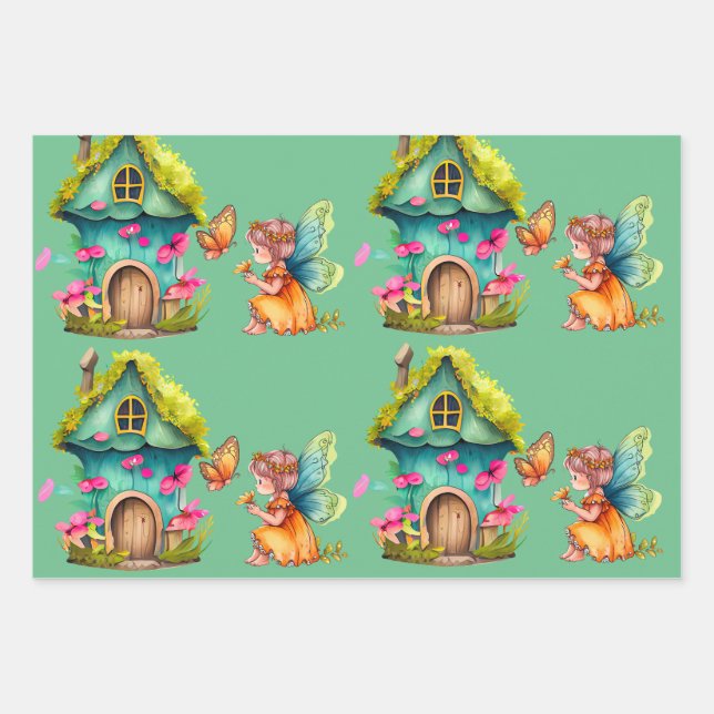 Niedliches Fairy Varieté Geschenkpapier Set (Vorderseite)