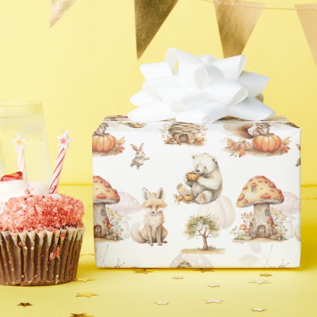 Niedliches Fairy Woodland Tiermuster Geschenkpapier (Geburtstagsparty)