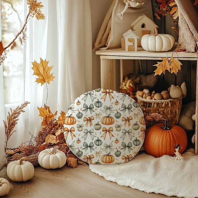 Niedliches Fall Bow-Muster Rundes Kissen (Von Creator hochgeladen)