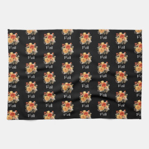 Niedliches Fall Themed Muster Floral Fall Black Geschirrtuch