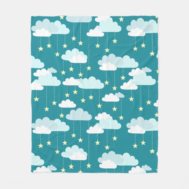Niedliches Fallstars- und Wolkenmuster Fleecedecke (Vorderseite)