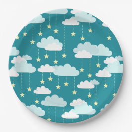 Niedliches Fallstars- und Wolkenmuster Pappteller