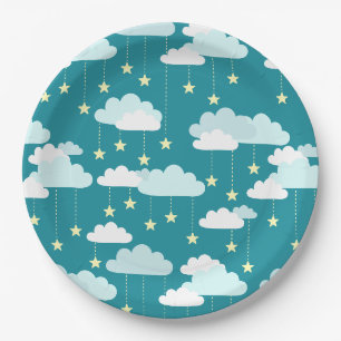 Niedliches Fallstars- und Wolkenmuster Pappteller