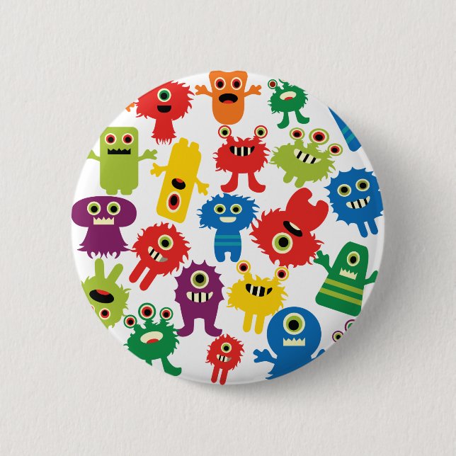 Niedliches, farbenfrohe Monster-Muster Button (Vorderseite)