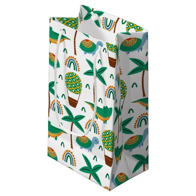 Niedliches, farbenfrohe Schildkrötenmuster Kleine Geschenktüte (Vorderseite Schrägansicht)