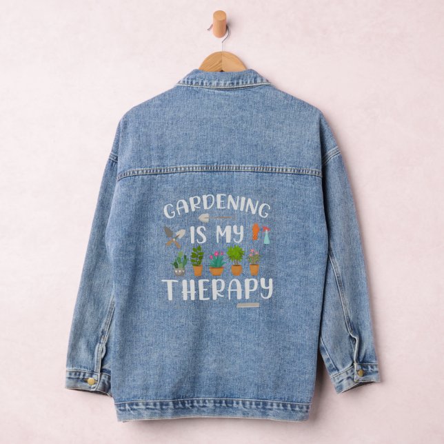 Niedliches Farbenfrohen Gärtnern ist meine Therapi Jeansjacke (Hangar)