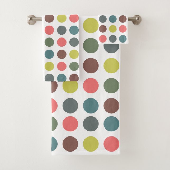 Niedliches farbiges 70er-Muster mit Polka-Punkten Badhandtuch Set (Insitu)